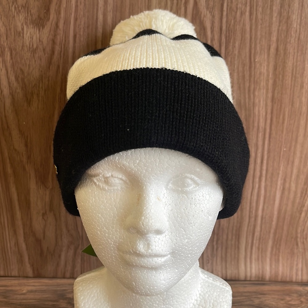 NWT Kate Spade New York color block Winter Hat knit beanie Black and white